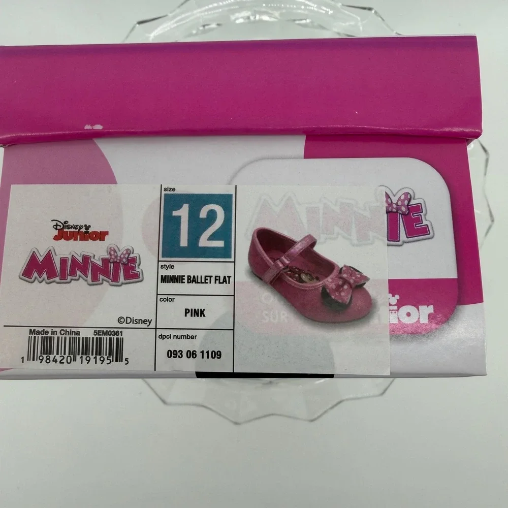 Disney Minnie Mouse Pink Glitter Ballet Flats Toddler Girls Size 12 New in Box